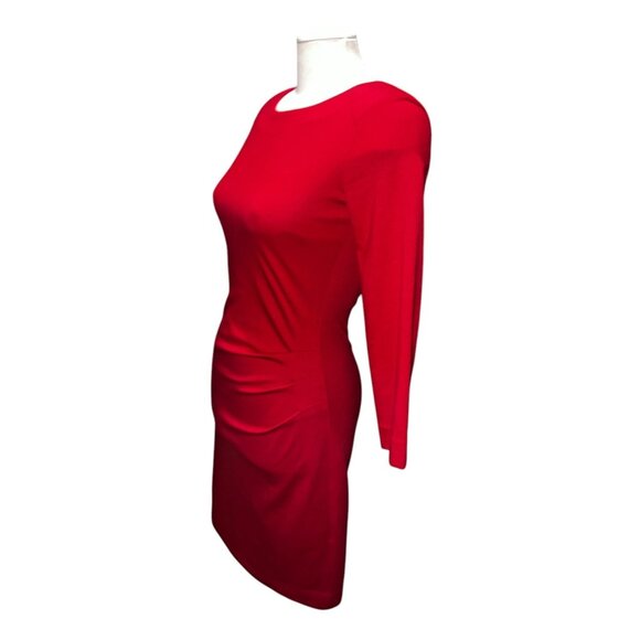 MNG By Mango Red Long Sleeve Ruched Dress Sz Medium Womens Buckle Back - Picture 16 of 16